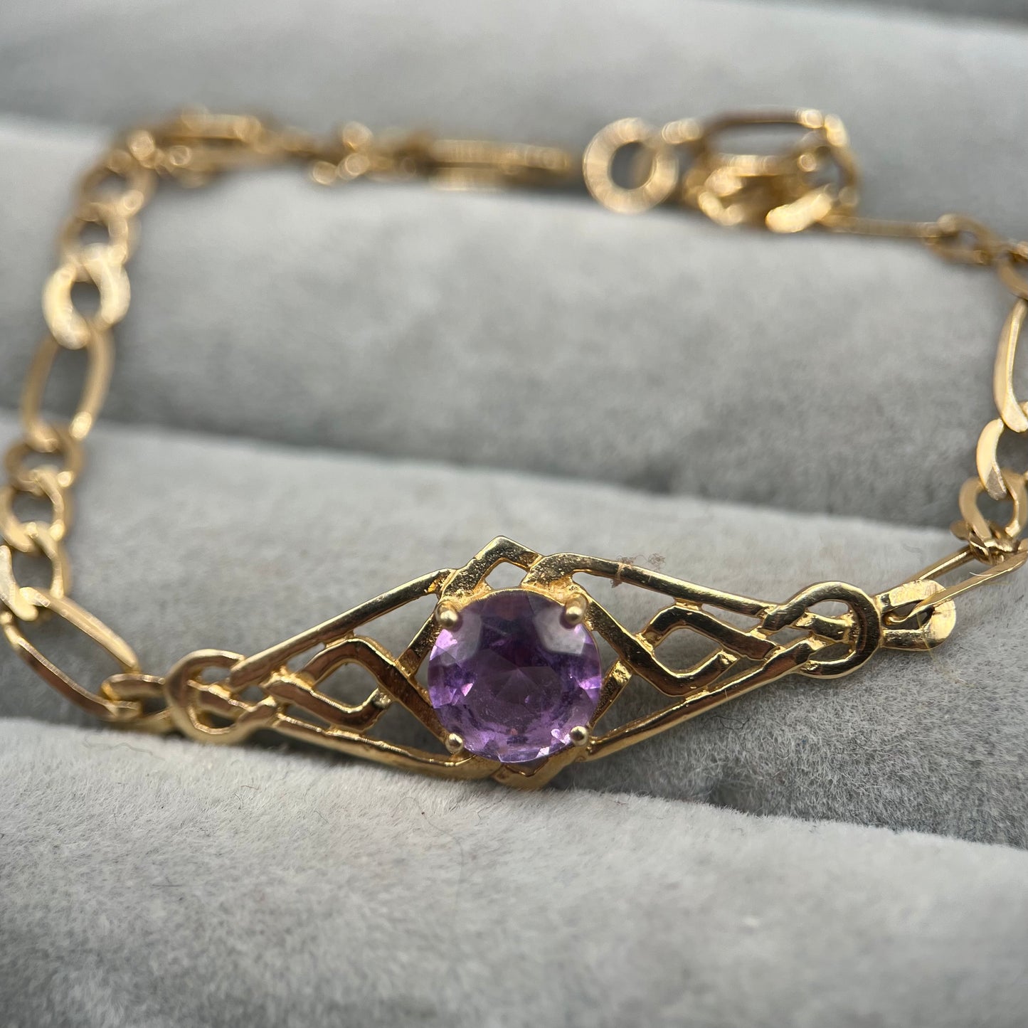 Vintage 9ct Gold Amethyst Link Bracelet