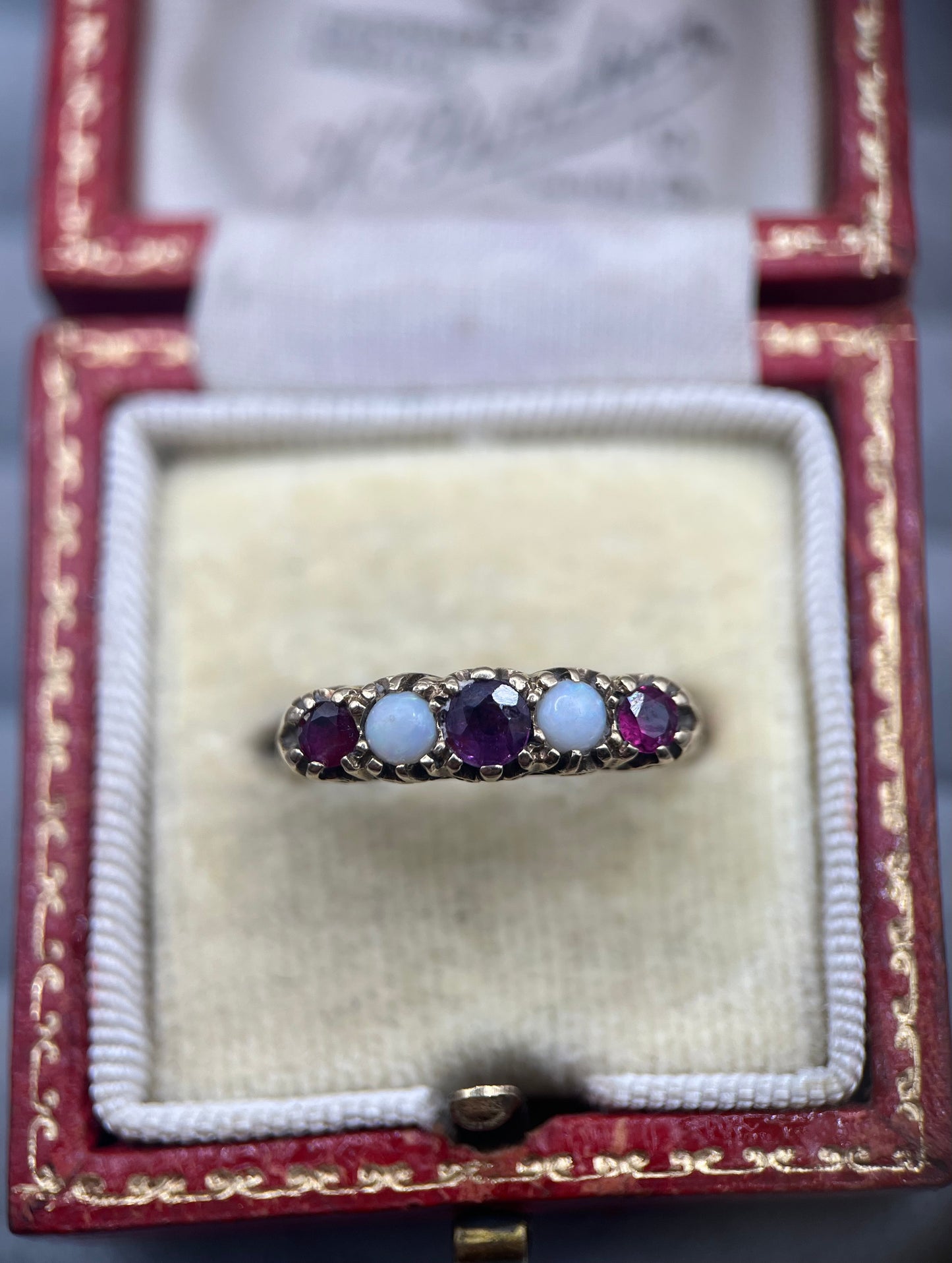 1970s Vintage 9ct Gold Opal & Ruby Five-Stone Ring