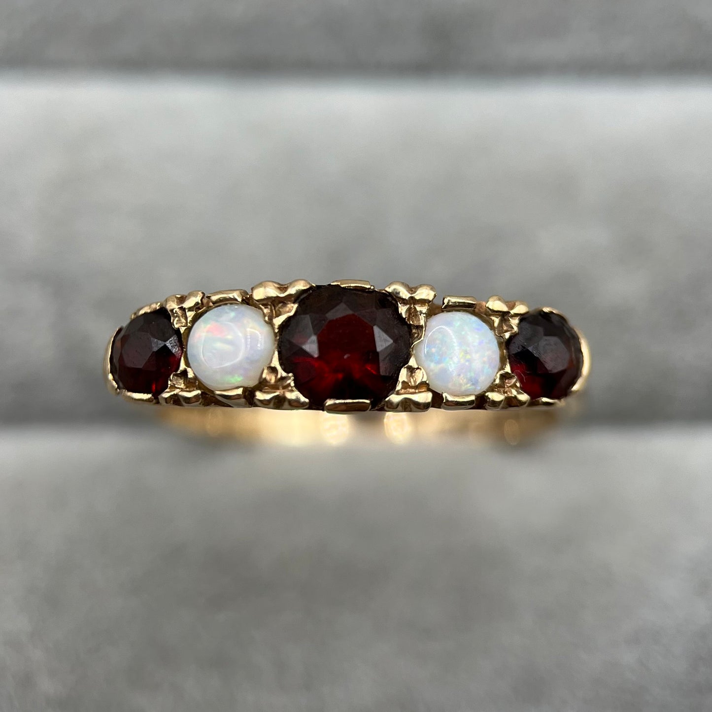 1970s Vintage 9ct Gold Opal & Garnet Half-Eternity Ring