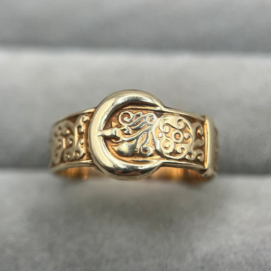 1980s Vintage 9ct Gold Buckle Ring