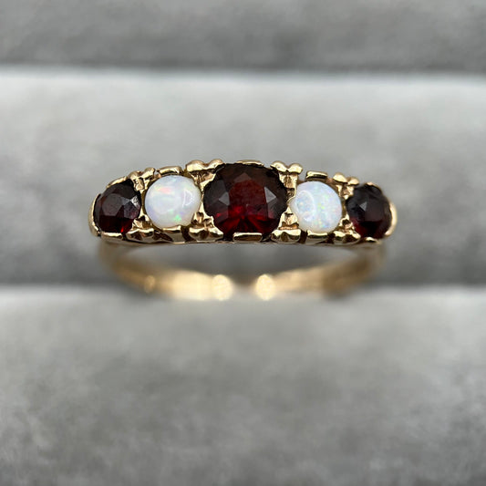 1970s Vintage 9ct Gold Opal & Garnet Half-Eternity Ring