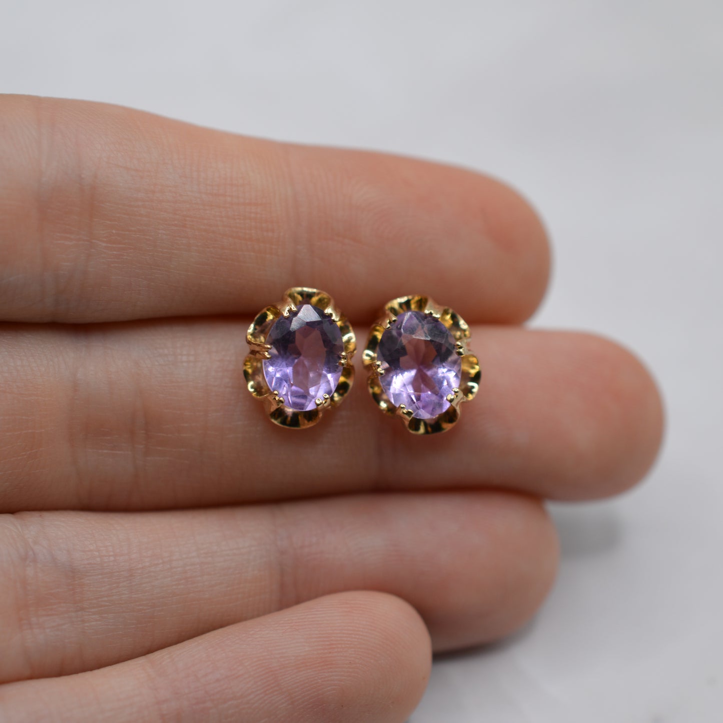 1990s 9ct Gold Amethyst Stud Earrings