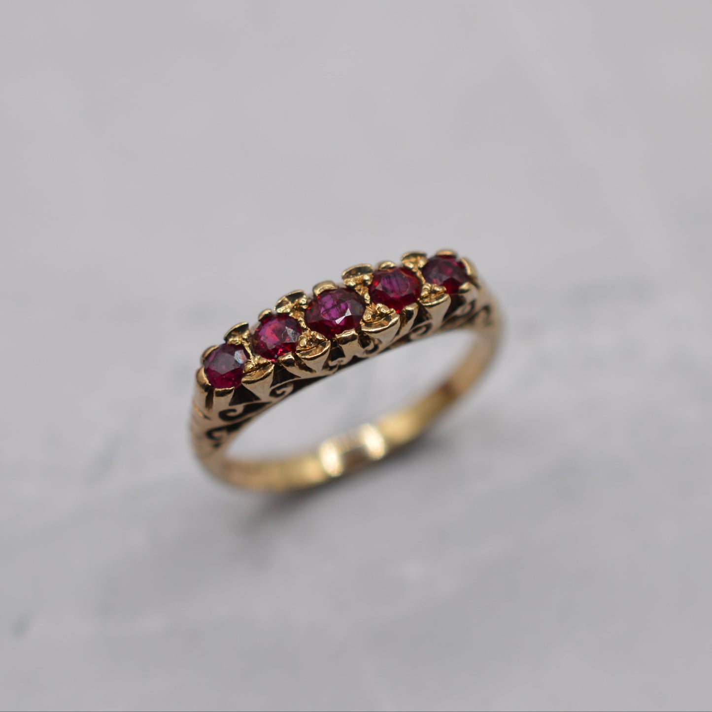 1990s 9ct Gold Ruby Five-Stone Ring
