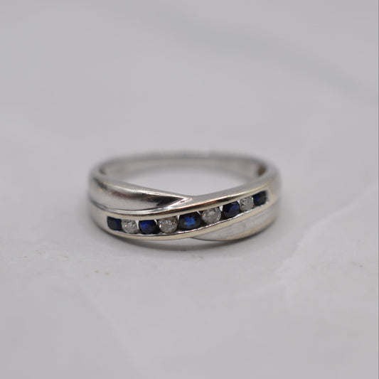 9ct White Gold Sapphire & Diamond Crossover Half-Eternity Ring