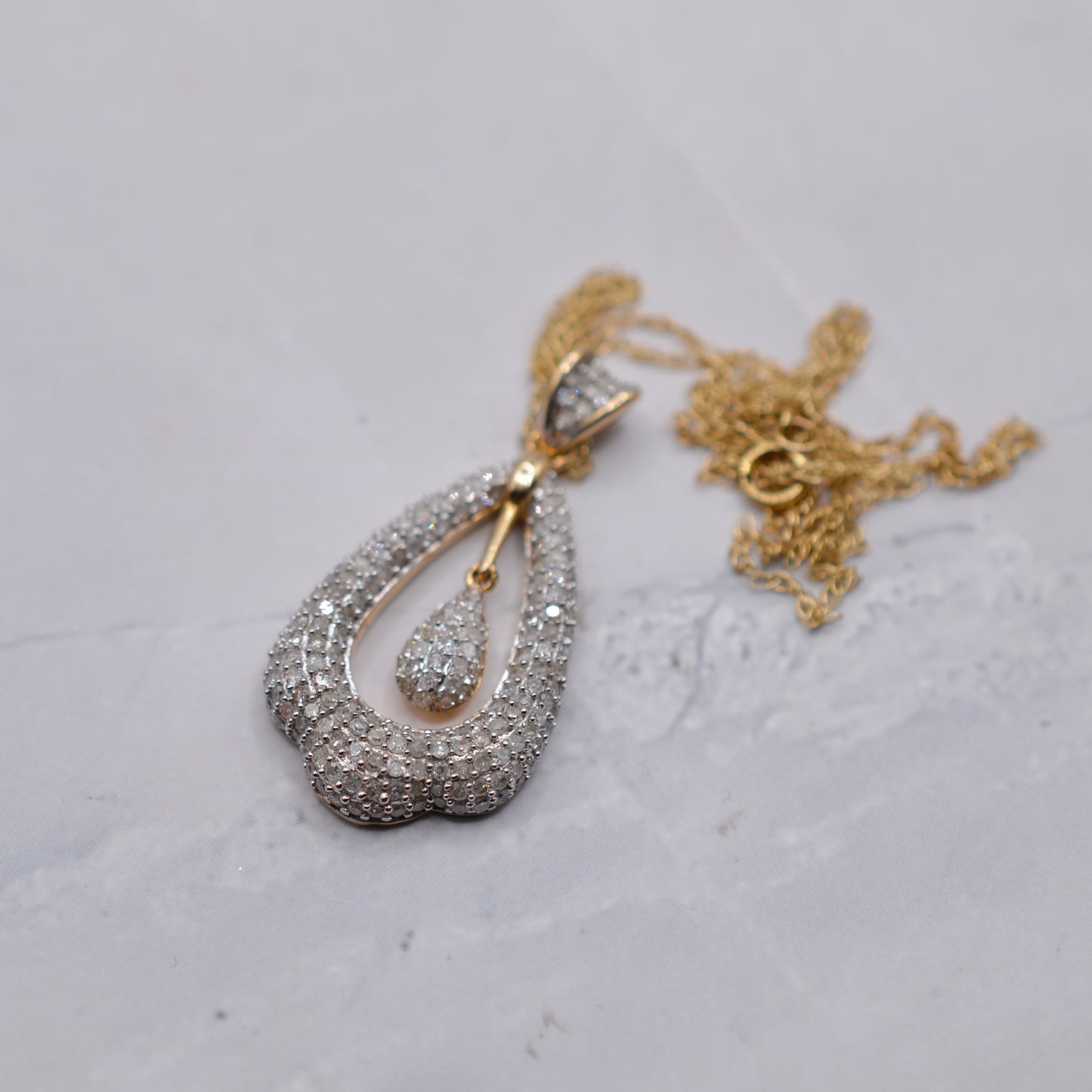 Chunky 1.24ct Diamond 9ct Gold Pendant Necklace (18”)