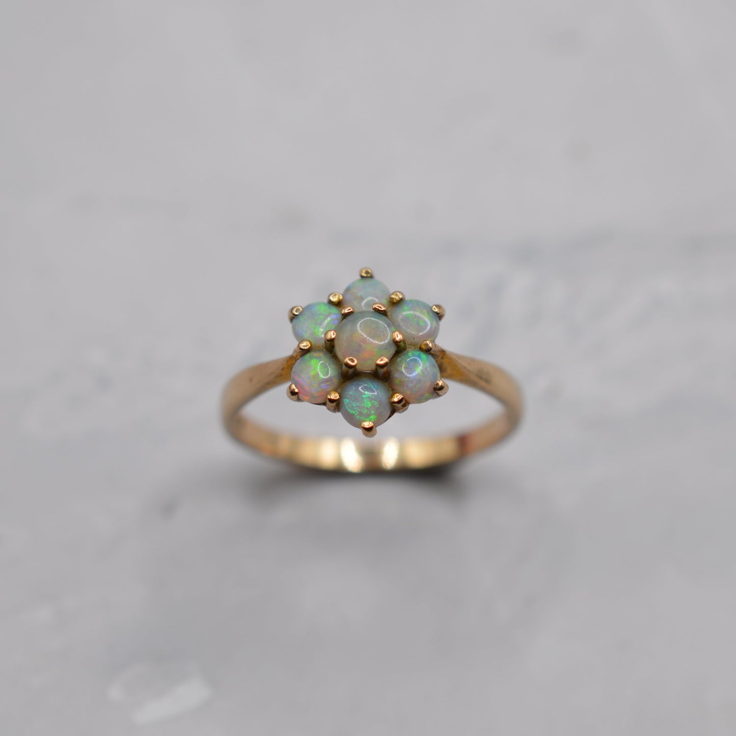 1970s Vintage 9ct Gold Opal Floral Cluster Ring