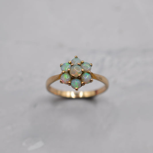 1970s Vintage 9ct Gold Opal Floral Cluster Ring