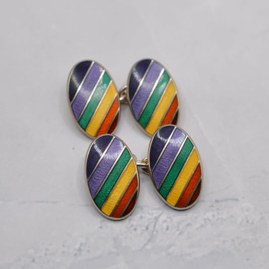 Sterling Silver & Enamel Rainbow Stripe Cufflinks