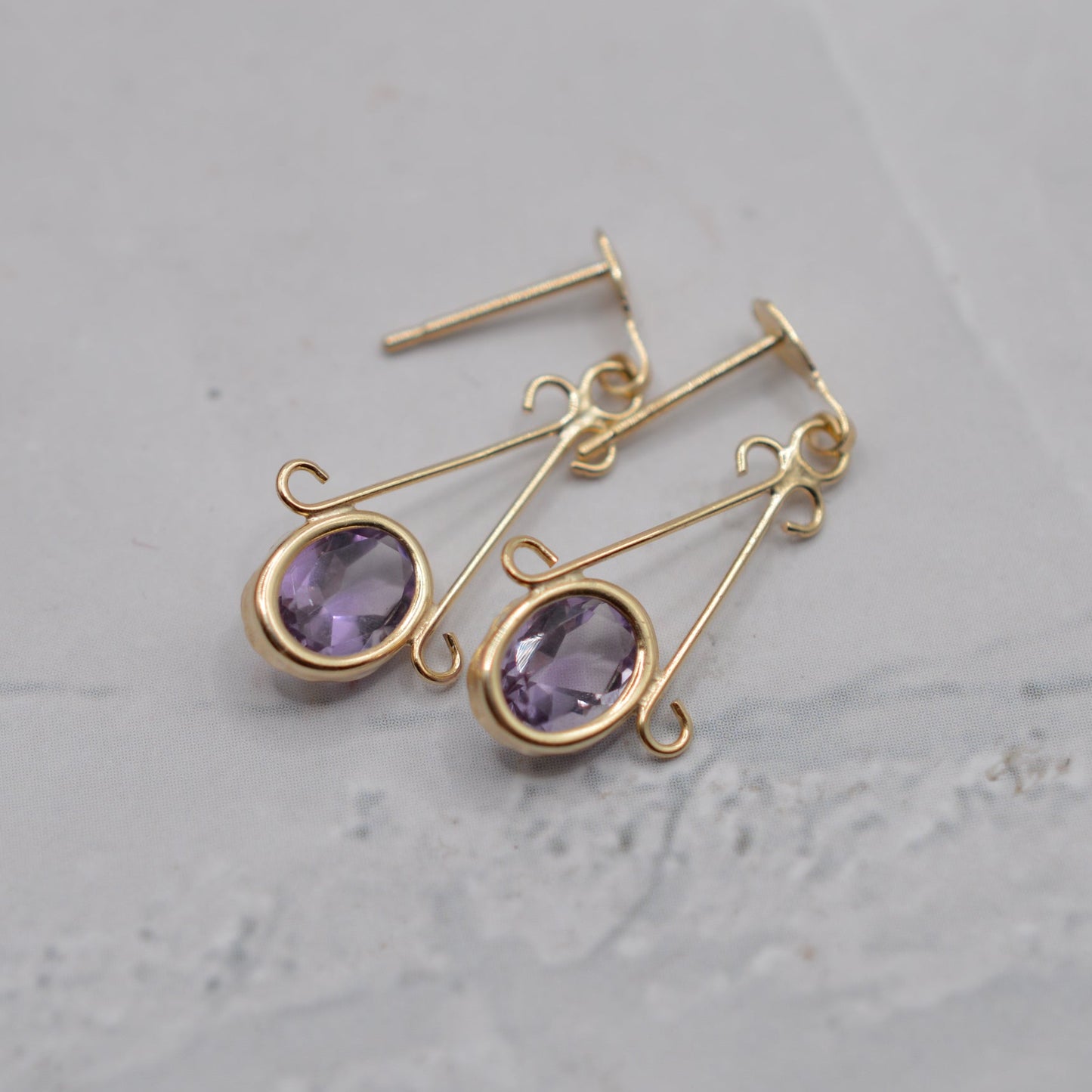 9ct Gold Amethyst Bezel-Set Drop Earrings