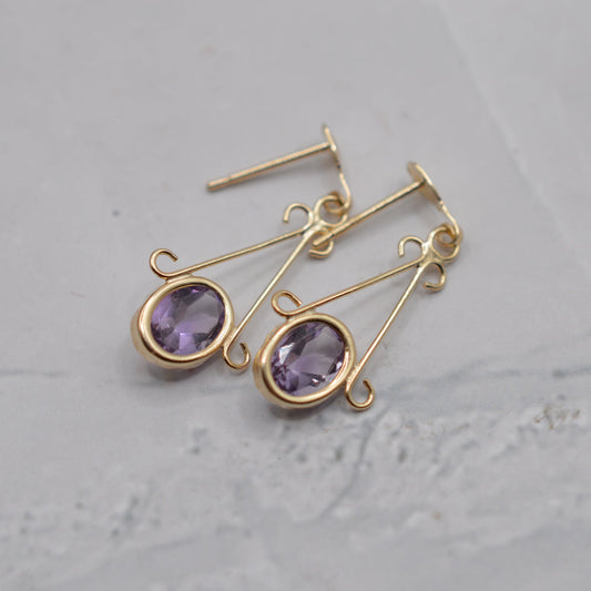 9ct Gold Amethyst Bezel-Set Drop Earrings