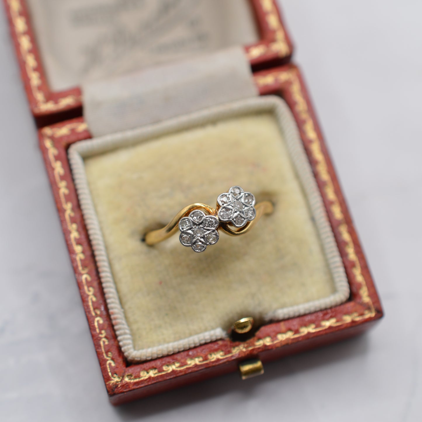 Antique Edwardian 18ct Gold & Platinum Double Diamond Cluster Ring