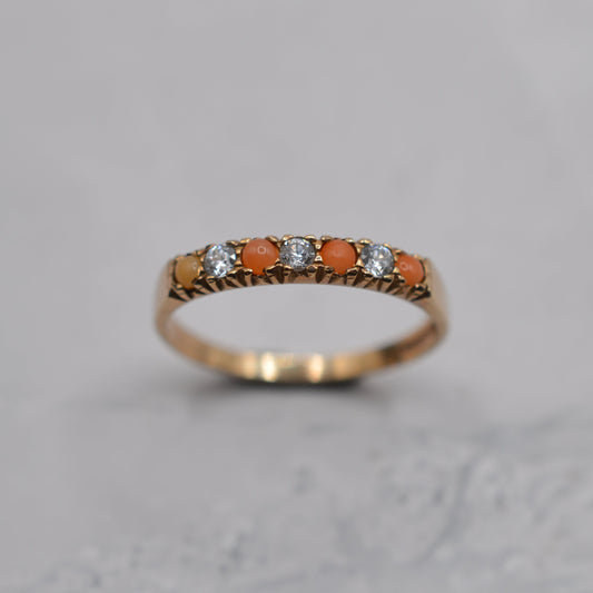 1980s 9ct Gold Coral & CZ Half-Eternity Ring