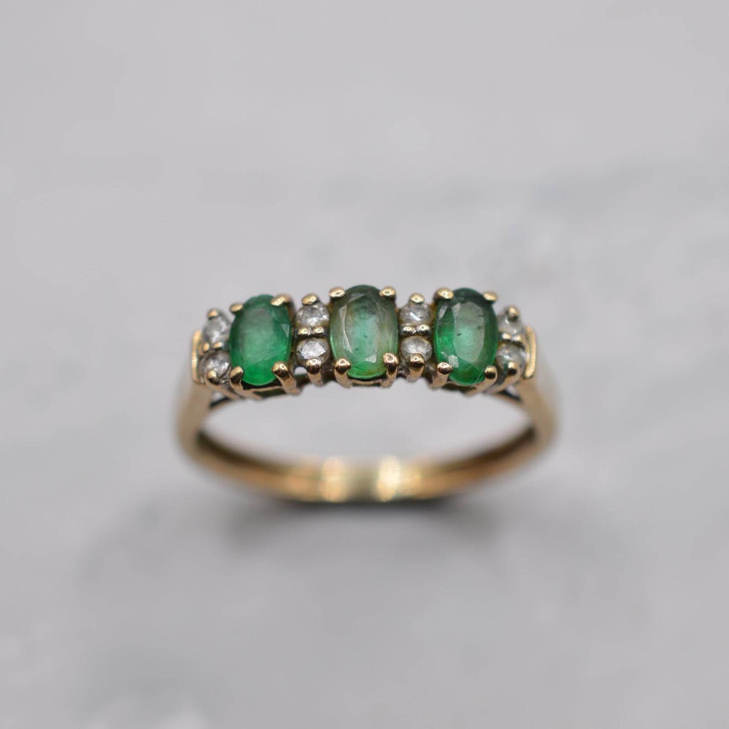 9ct Gold Emerald & Diamond Half-Eternity Ring