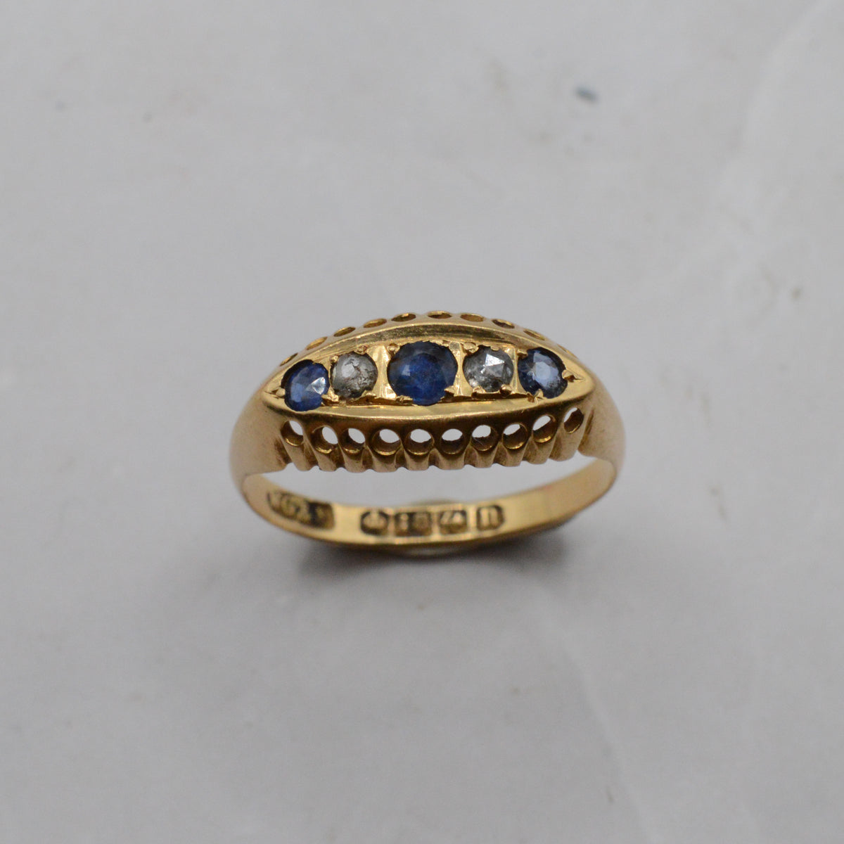 Antique 1912 18ct Gold Sapphire & Diamond Five-Stone Ring