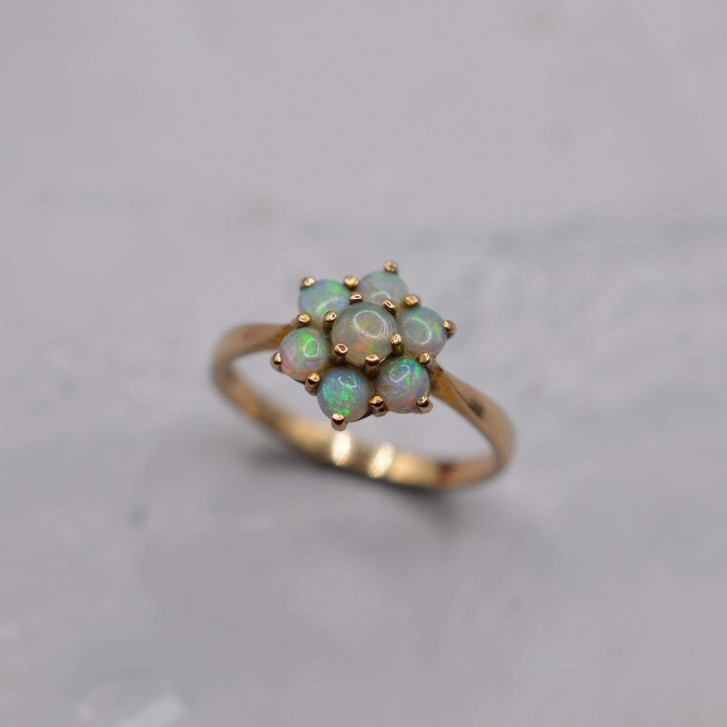 1970s Vintage 9ct Gold Opal Floral Cluster Ring