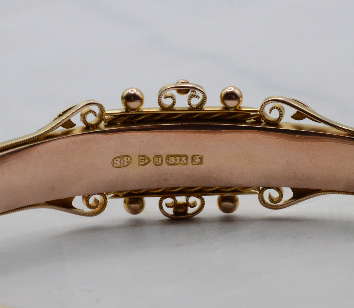 Edwardian 1906 9ct Gold Diamond Etruscan Revival Bangle Bracelet with Antique Box