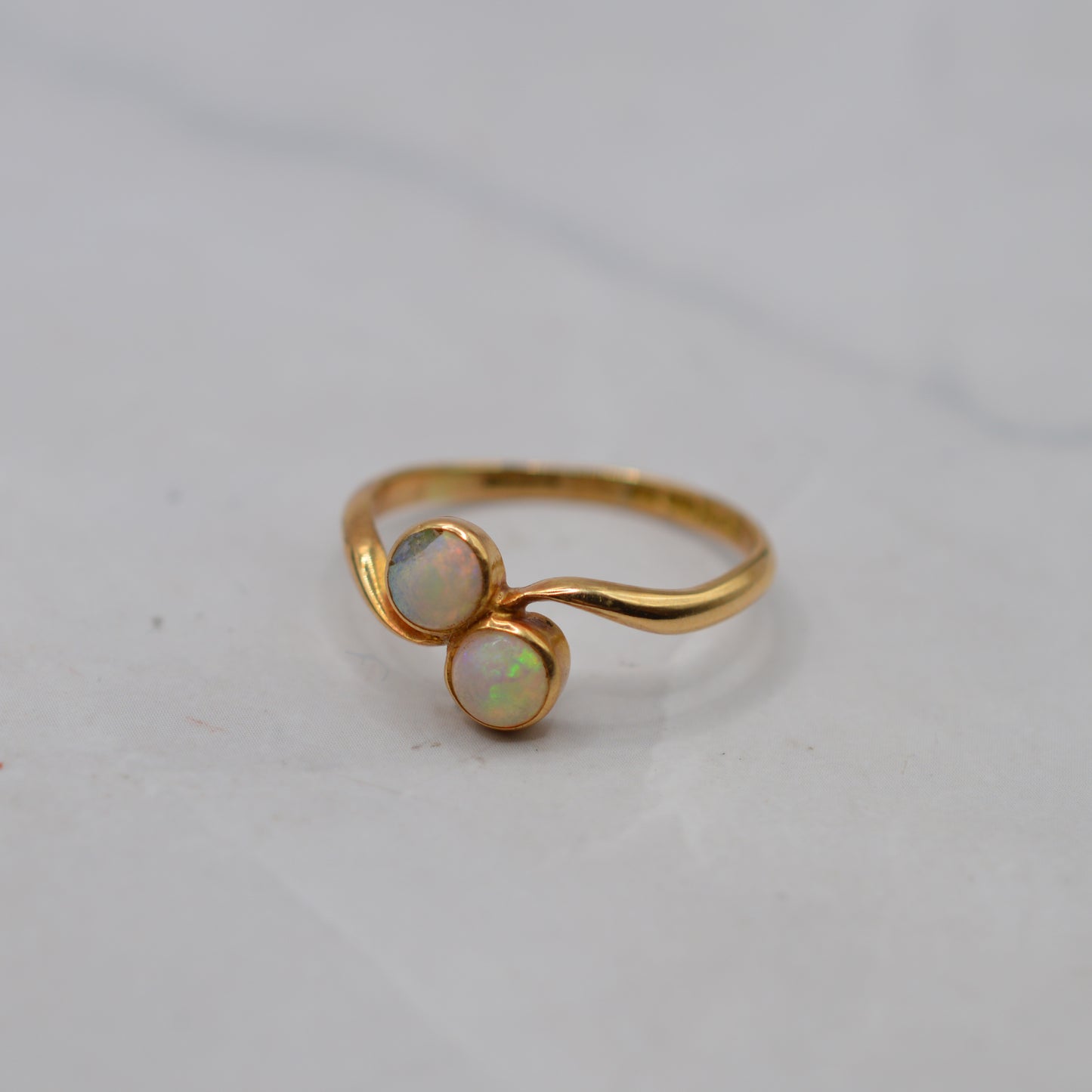 Antique 1912 18ct Gold Opal Toi-et-Moi Ring
