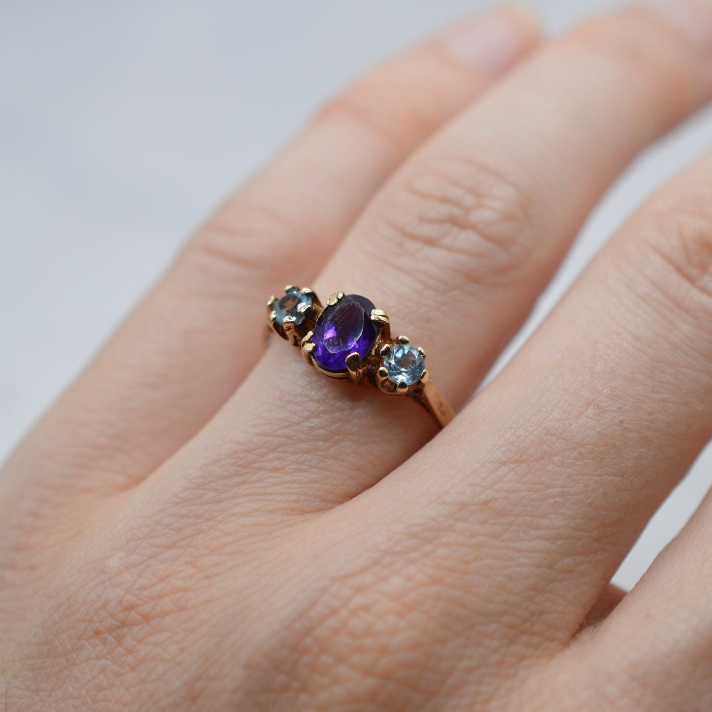 9ct Gold Amethyst & Topaz Trilogy Ring