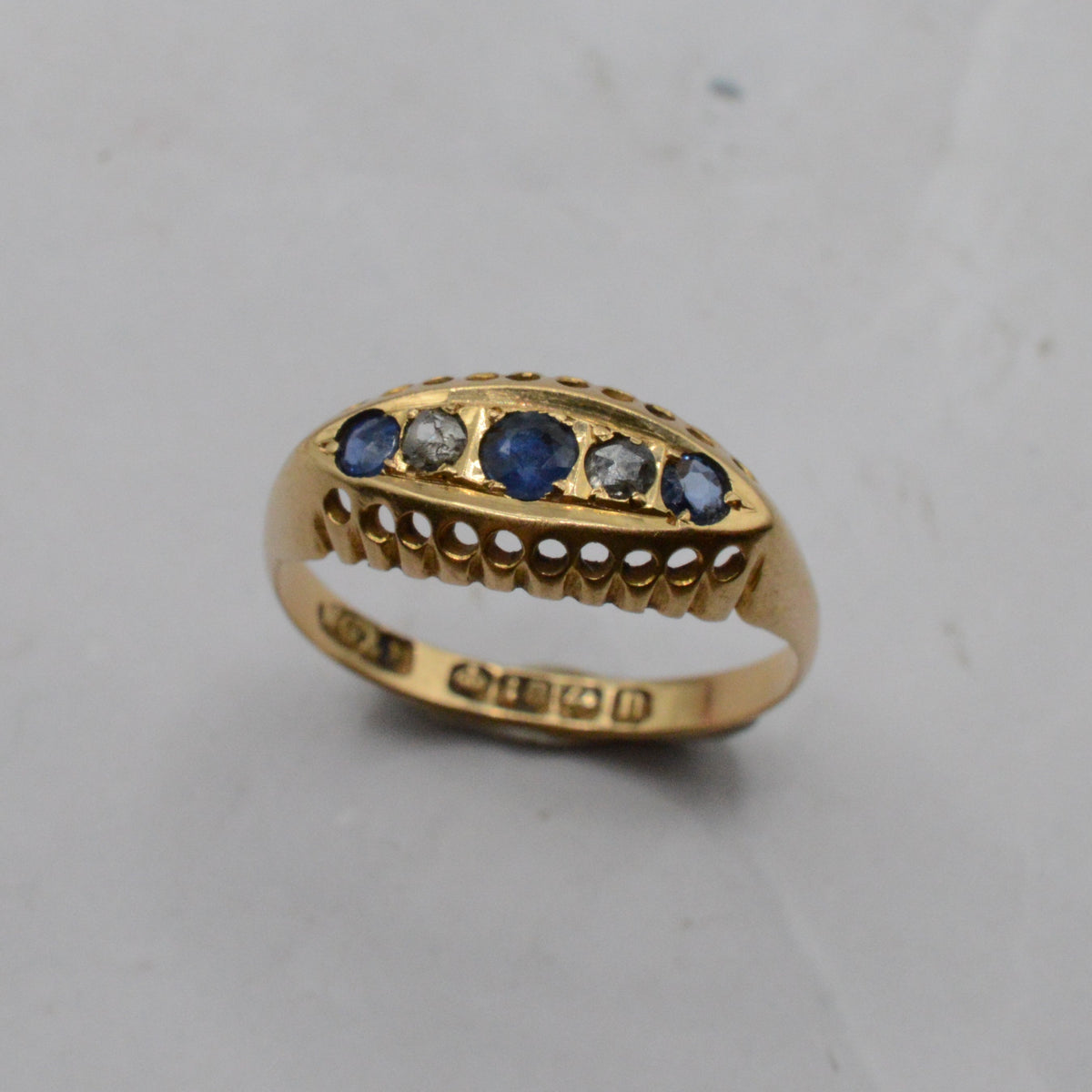 Antique 1912 18ct Gold Sapphire & Diamond Five-Stone Ring