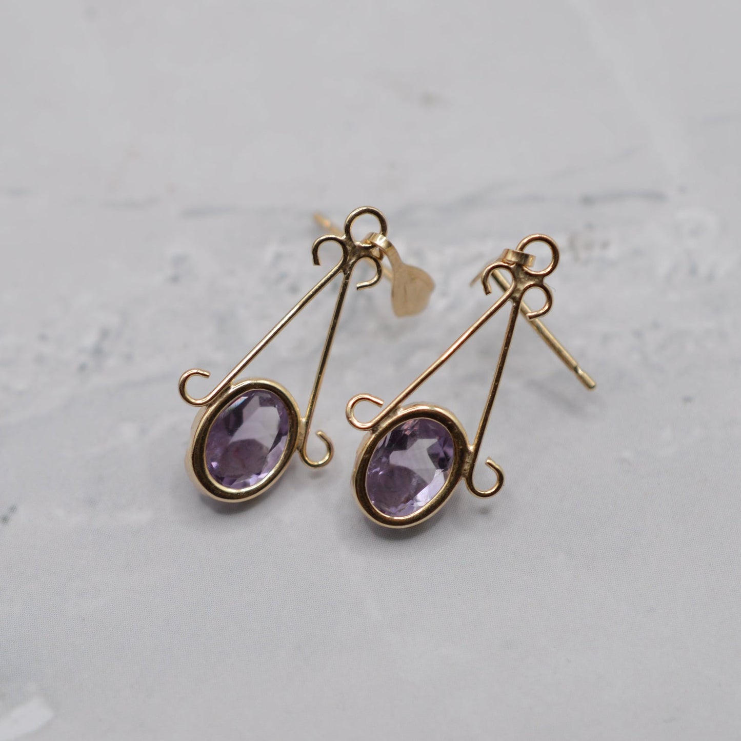 9ct Gold Amethyst Bezel-Set Drop Earrings