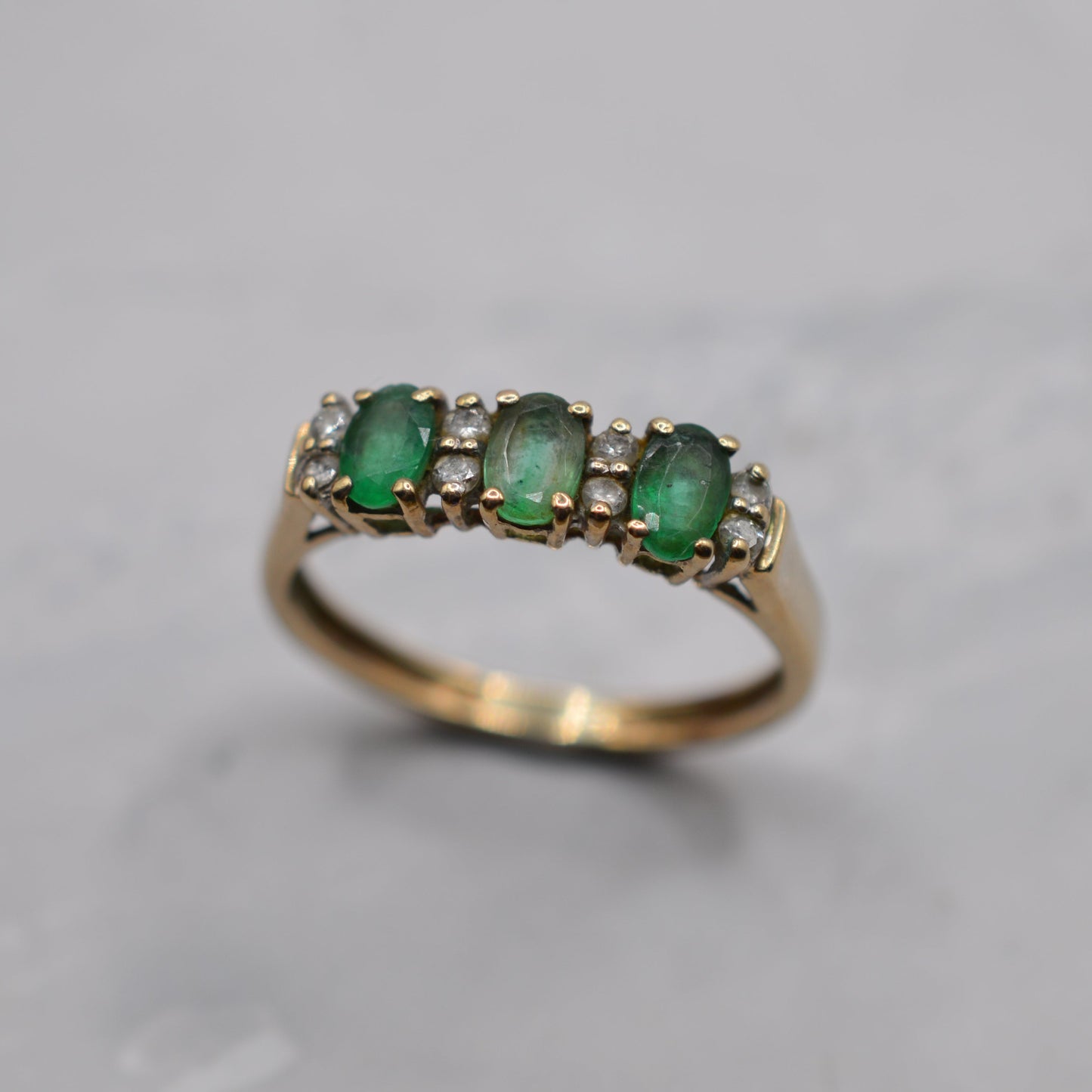 9ct Gold Emerald & Diamond Half-Eternity Ring