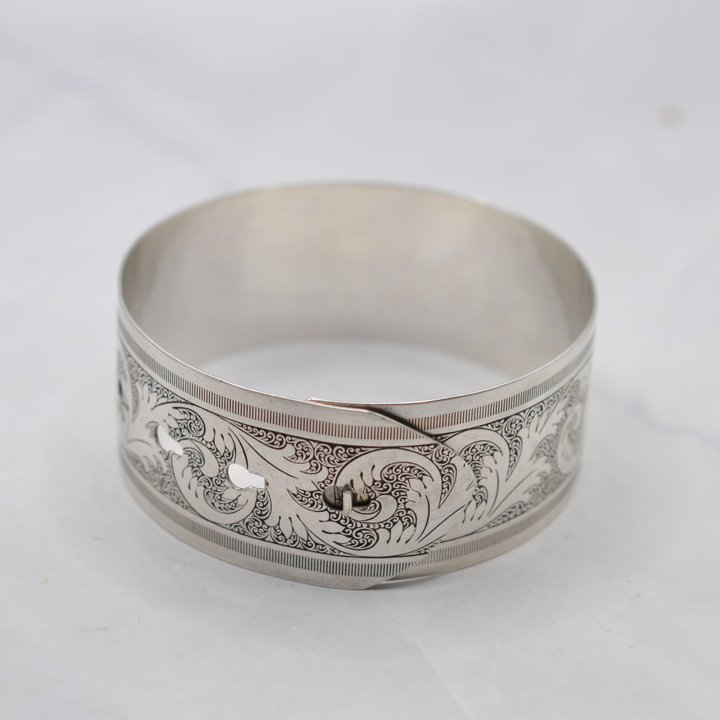 Vintage 1940s Sterling Silver Buckle Bangle Bracelet (Adjustable Size)
