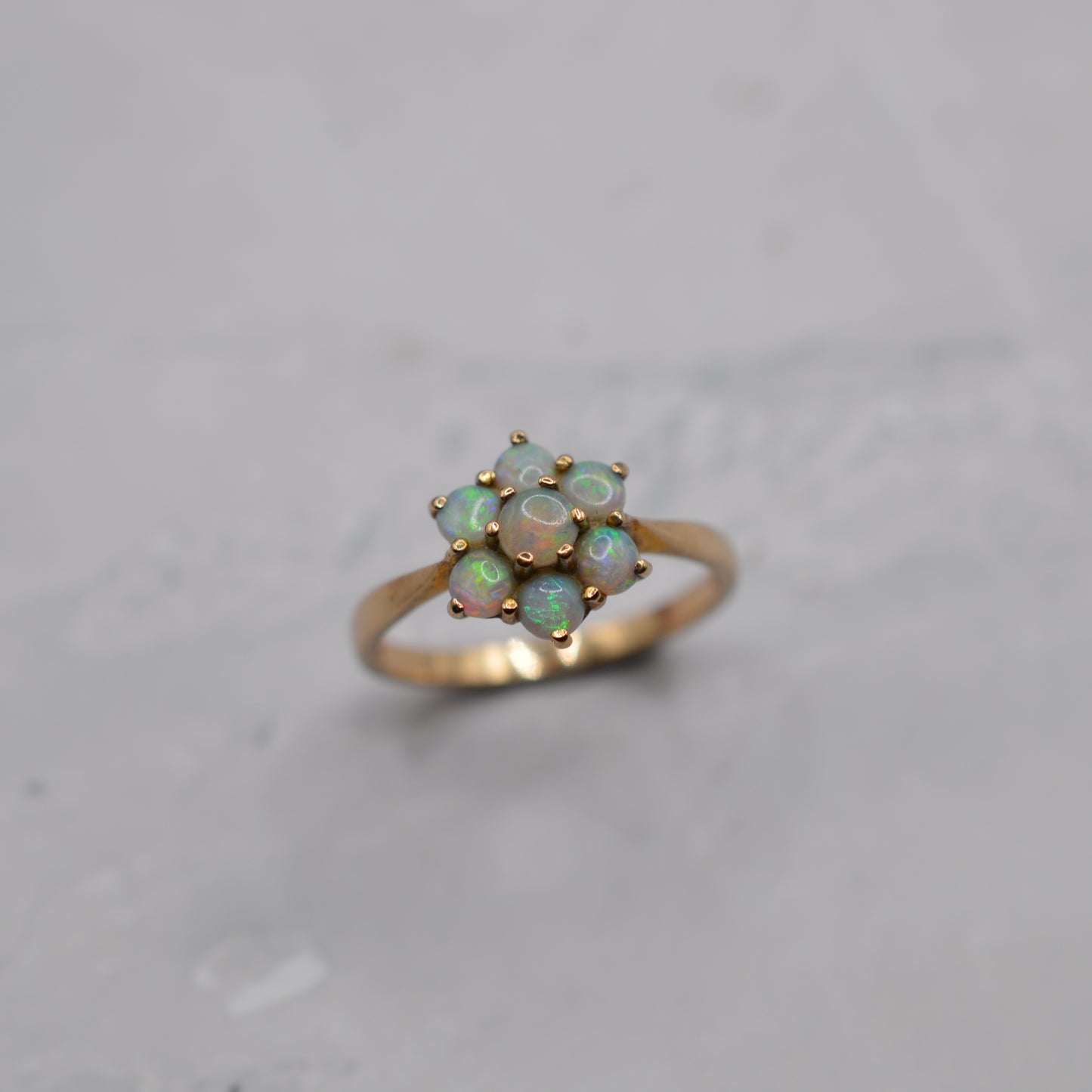 1970s Vintage 9ct Gold Opal Floral Cluster Ring