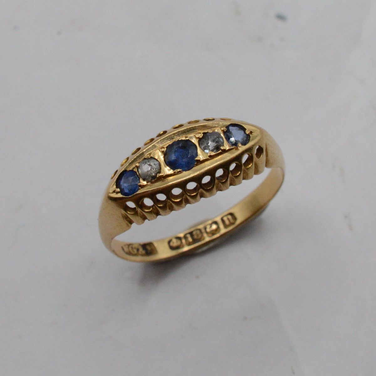 Antique 1912 18ct Gold Sapphire & Diamond Five-Stone Ring