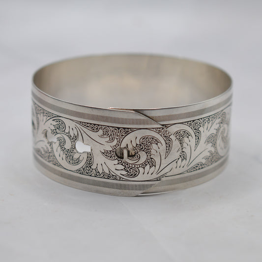 Vintage 1940s Sterling Silver Buckle Bangle Bracelet (Adjustable Size)