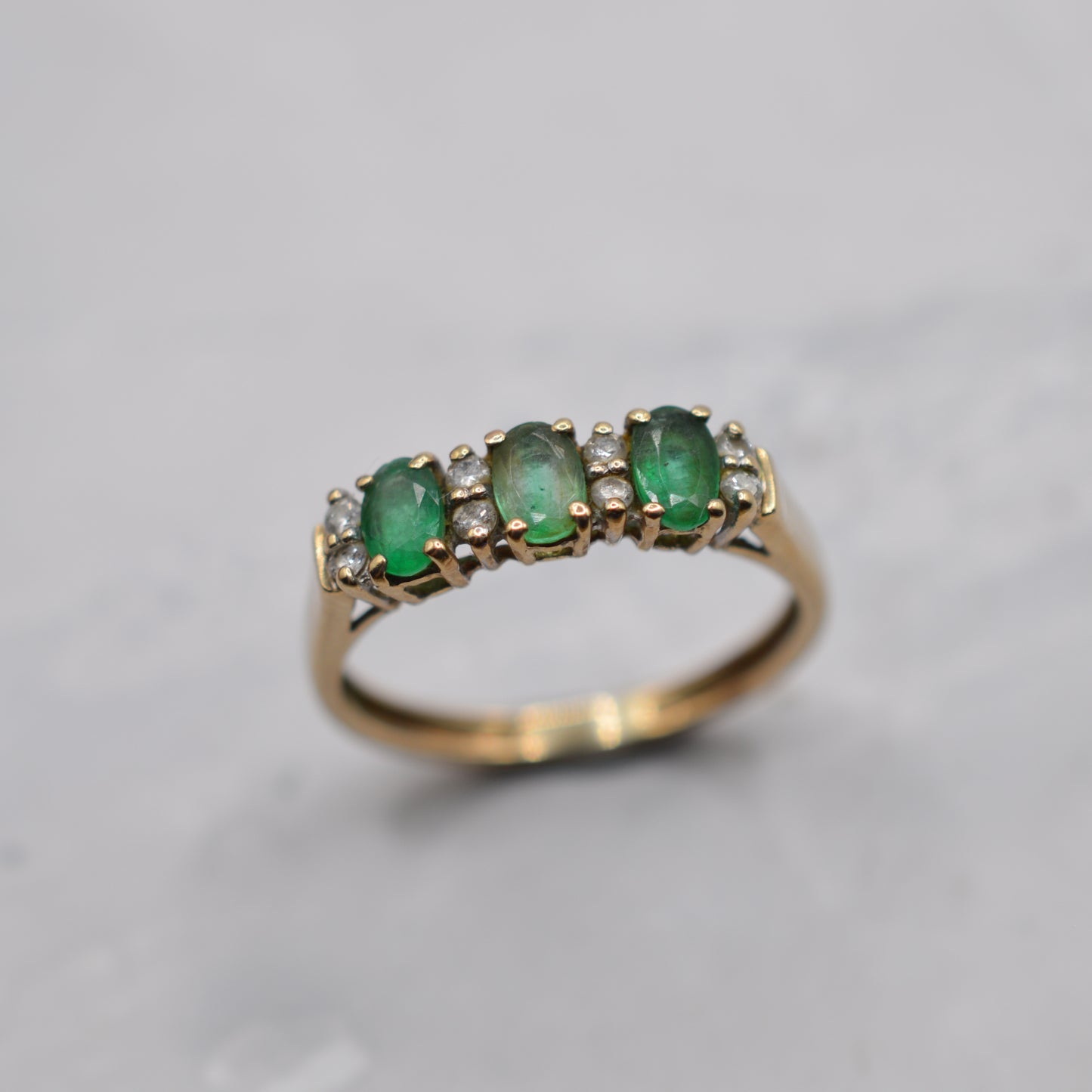 9ct Gold Emerald & Diamond Half-Eternity Ring
