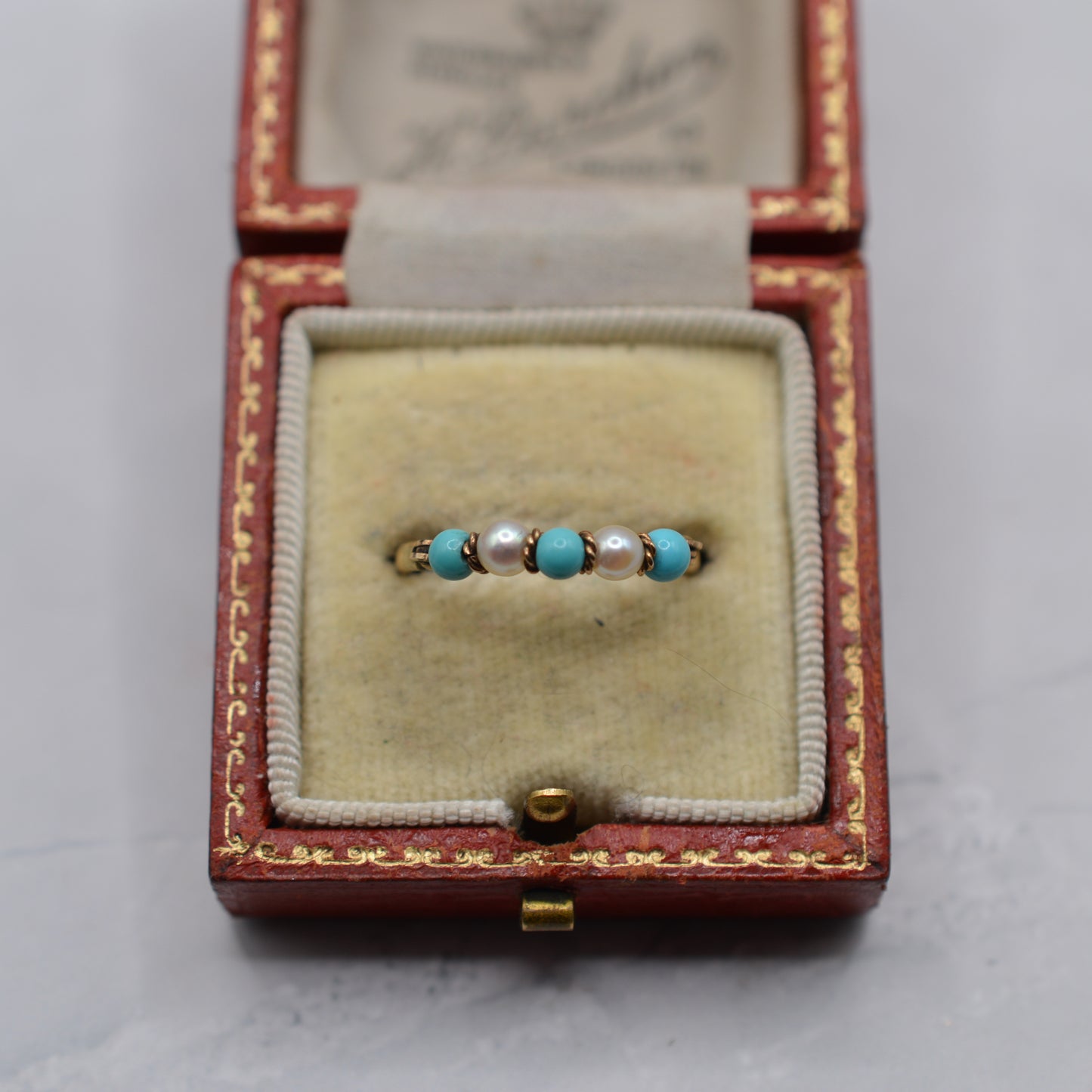 1980s 9ct Gold Turquoise & Pearl Five-Stone Ring