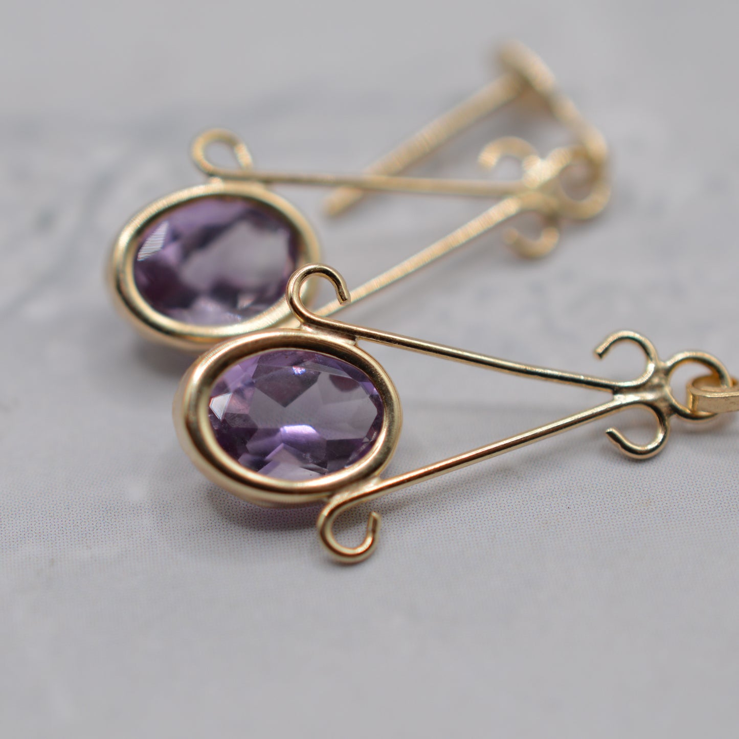 9ct Gold Amethyst Bezel-Set Drop Earrings