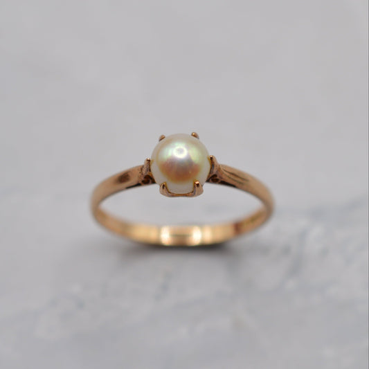 1970s Vintage 9ct Gold Pearl Solitaire Ring
