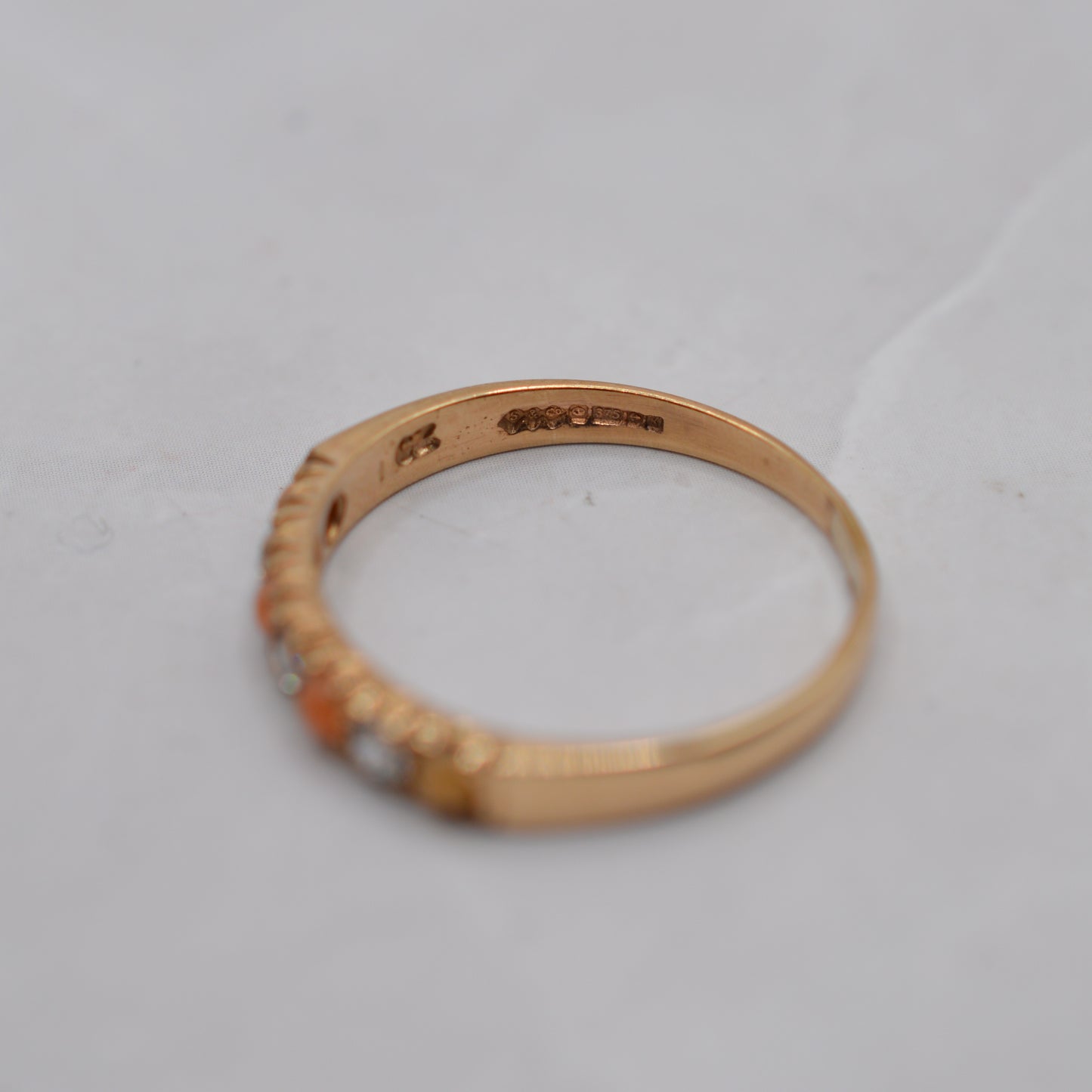 1980s 9ct Gold Coral & CZ Half-Eternity Ring