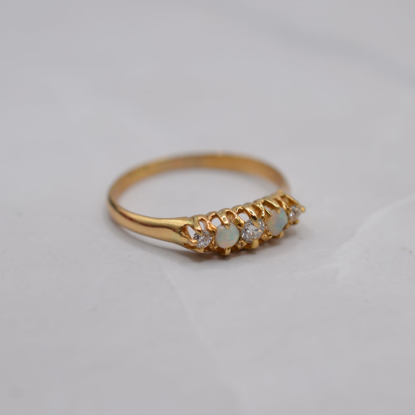 Antique 18ct Gold Opal & Diamond Five-Stone Ring