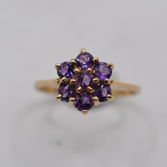 1990s 9ct Gold Amethyst Cluster Ring