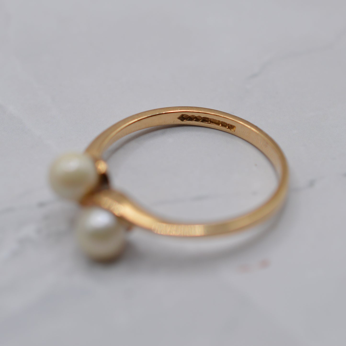 1980s Vintage 9ct Gold Pearl Toi-et-Moi Ring