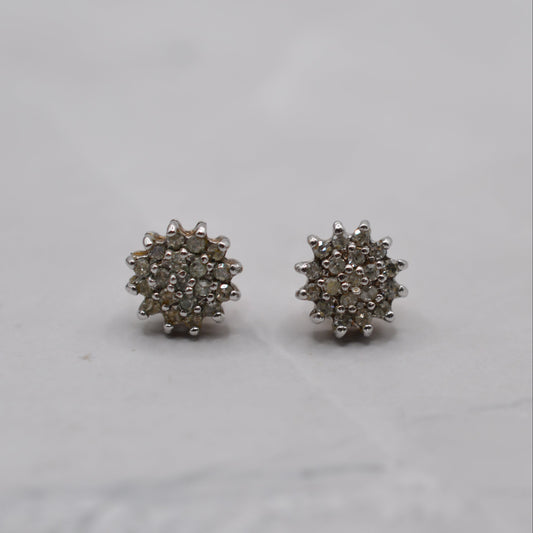 9ct Gold Diamond Cluster Stud Earrings