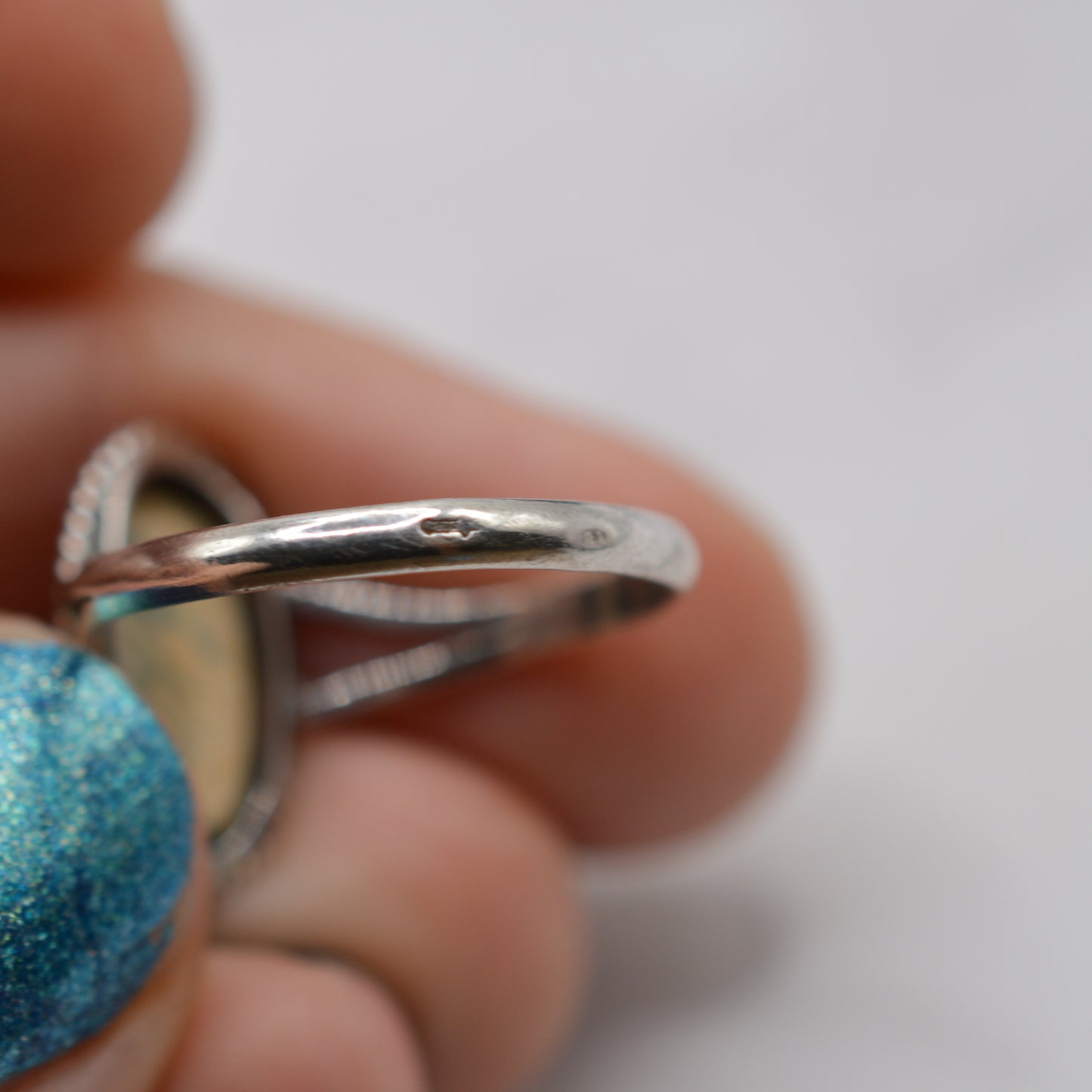 Vintage Delft Dutch Silver Blue & White Porcelain China Ring
