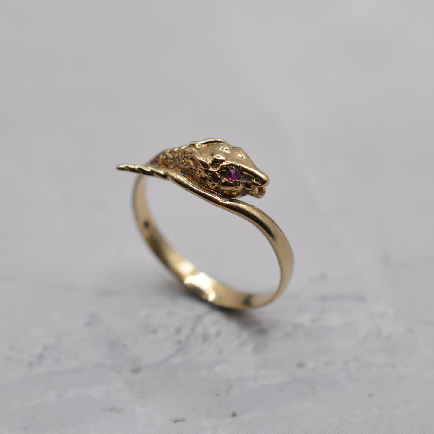 1980s 9ct Gold Ruby Snake Ring