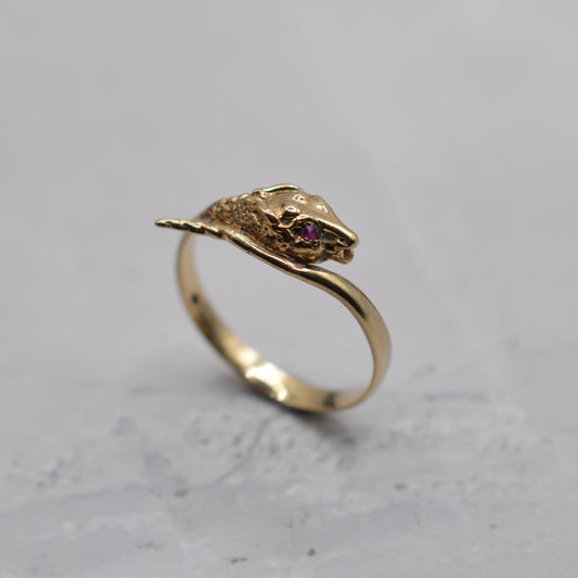 1980s 9ct Gold Ruby Snake Ring