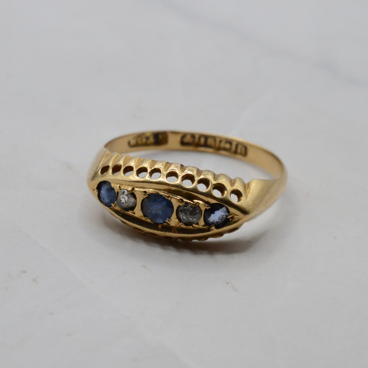 Antique 1912 18ct Gold Sapphire & Diamond Five-Stone Ring