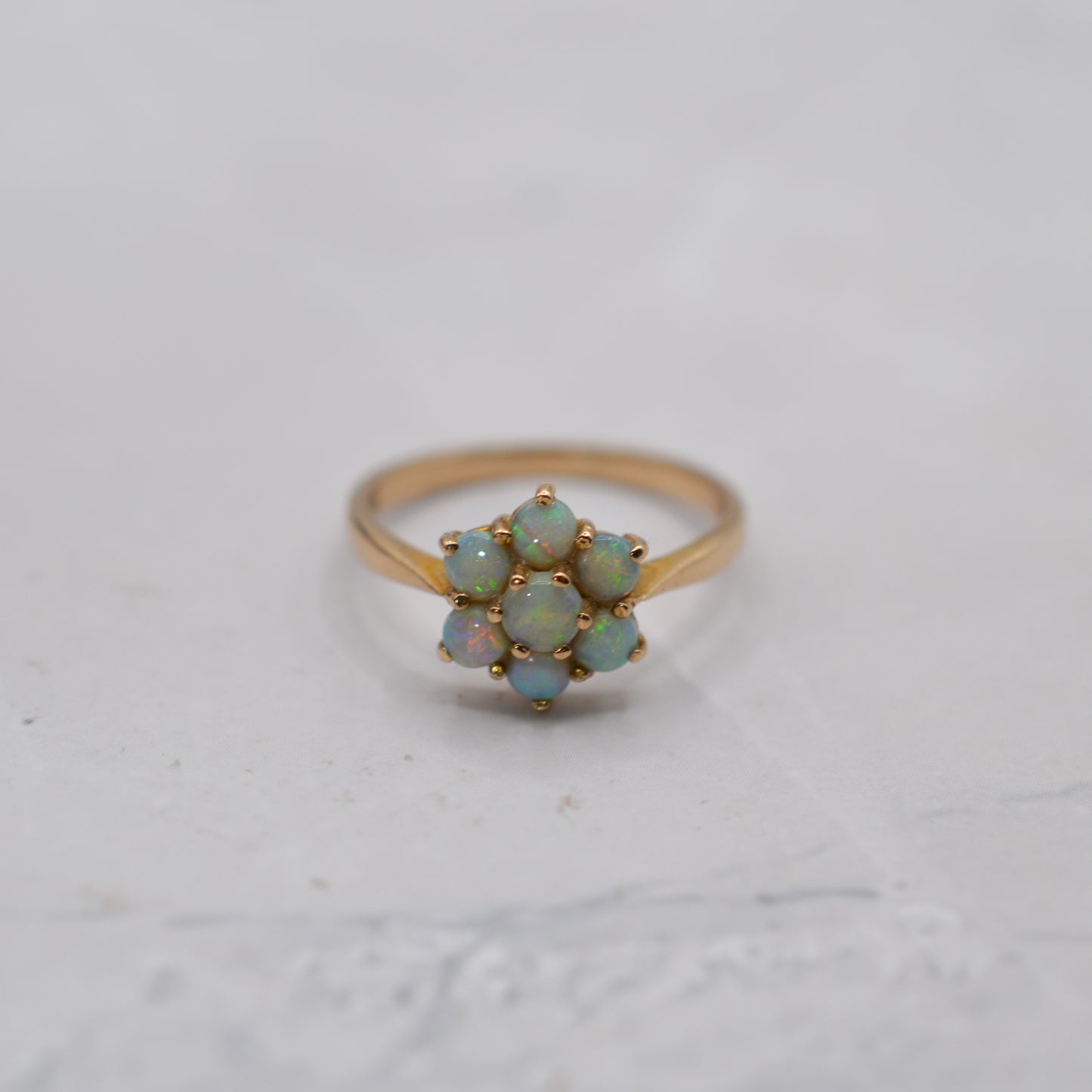 1970s Vintage 9ct Gold Opal Floral Cluster Ring