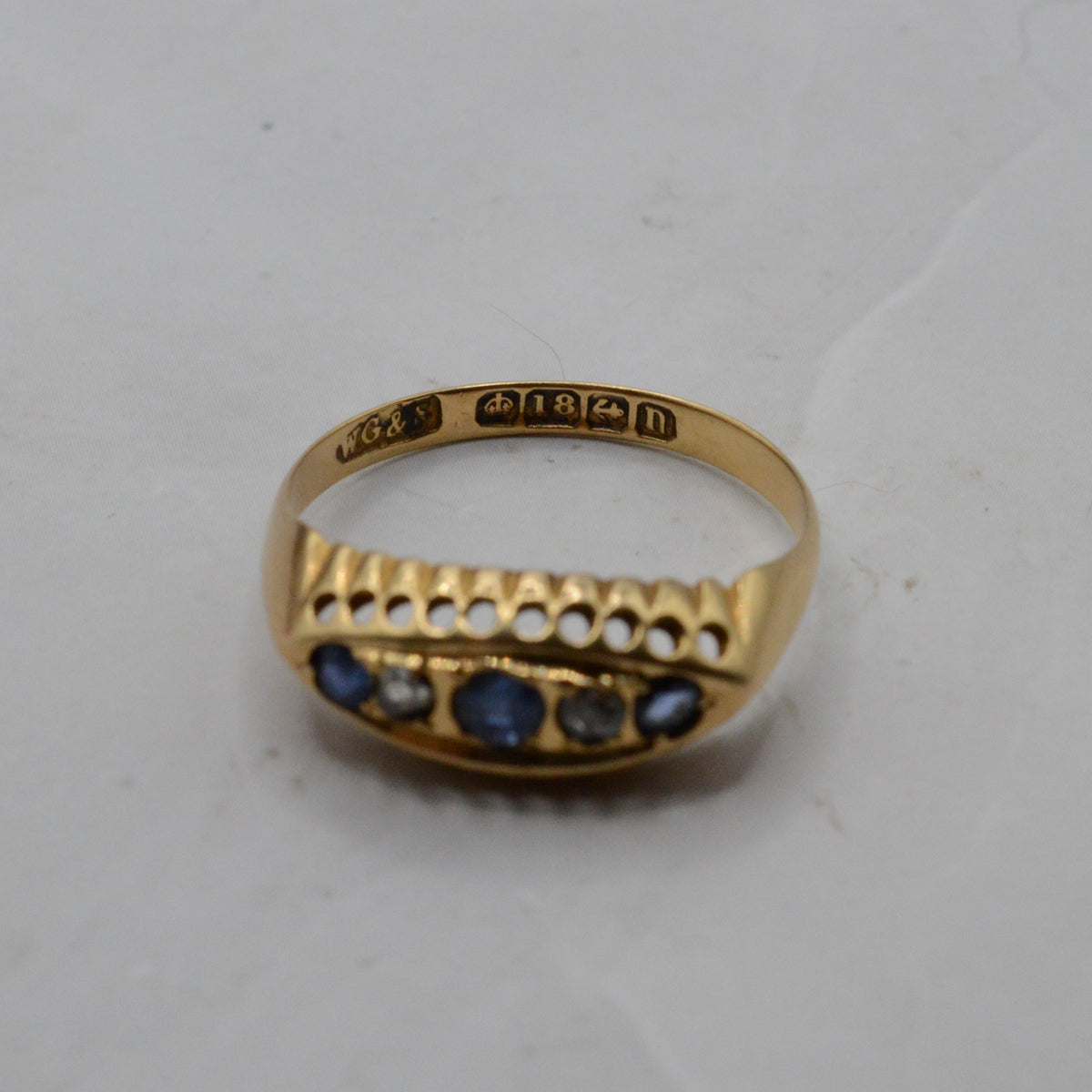 Antique 1912 18ct Gold Sapphire & Diamond Five-Stone Ring