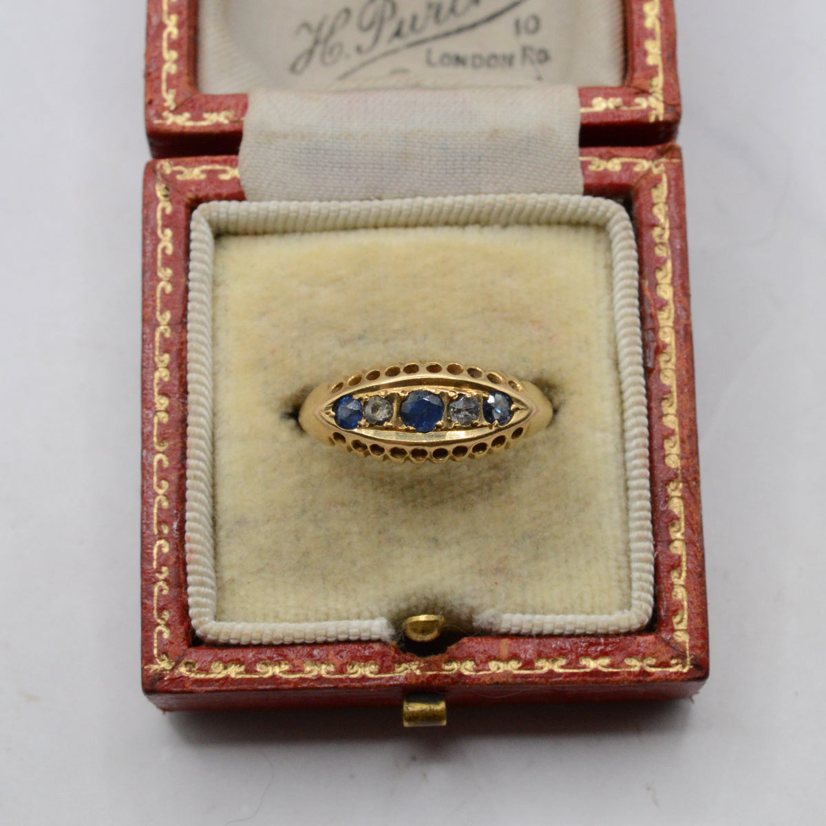 Antique 1912 18ct Gold Sapphire & Diamond Five-Stone Ring