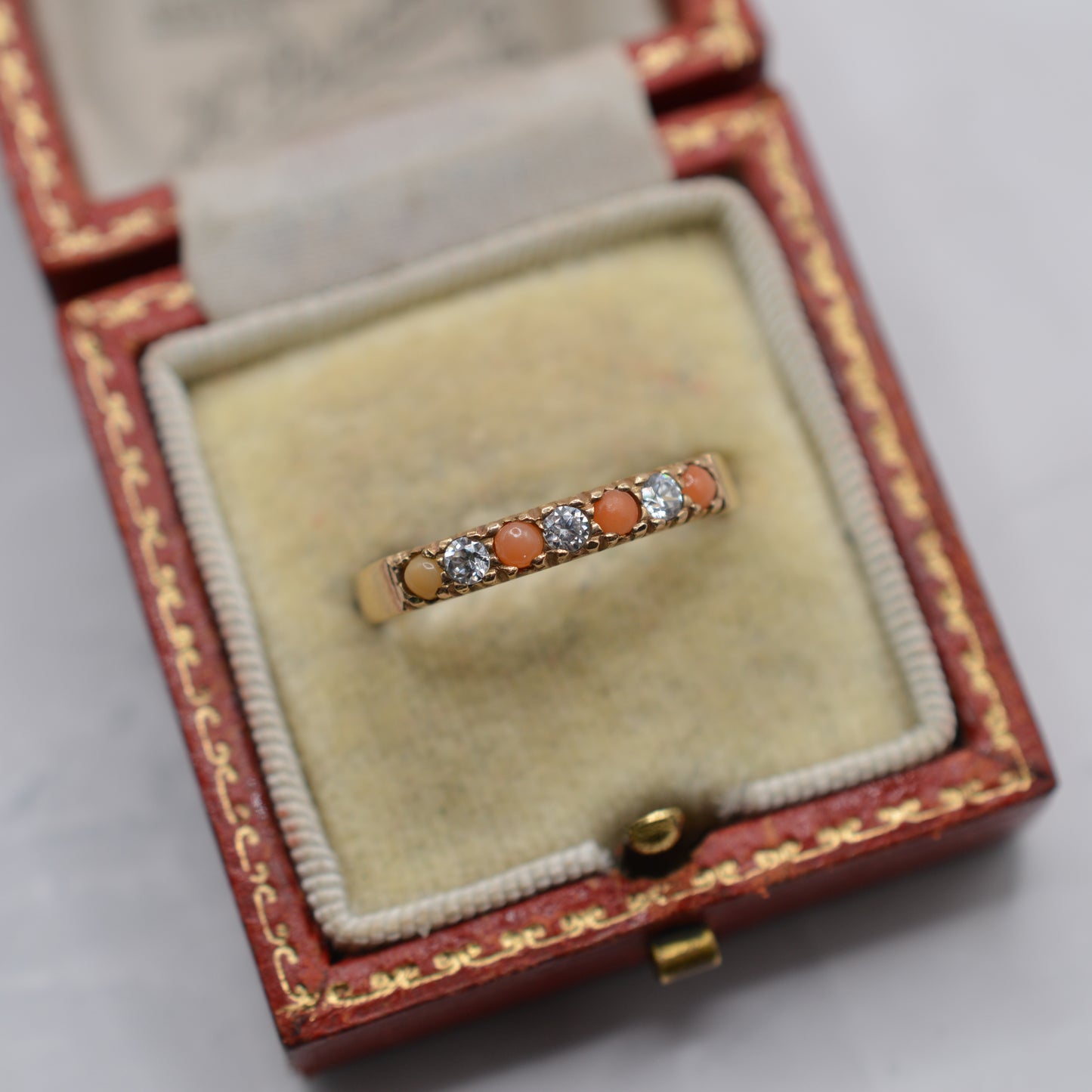 1980s 9ct Gold Coral & CZ Half-Eternity Ring