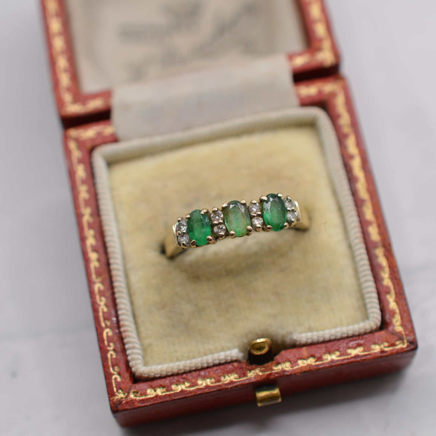 9ct Gold Emerald & Diamond Half-Eternity Ring