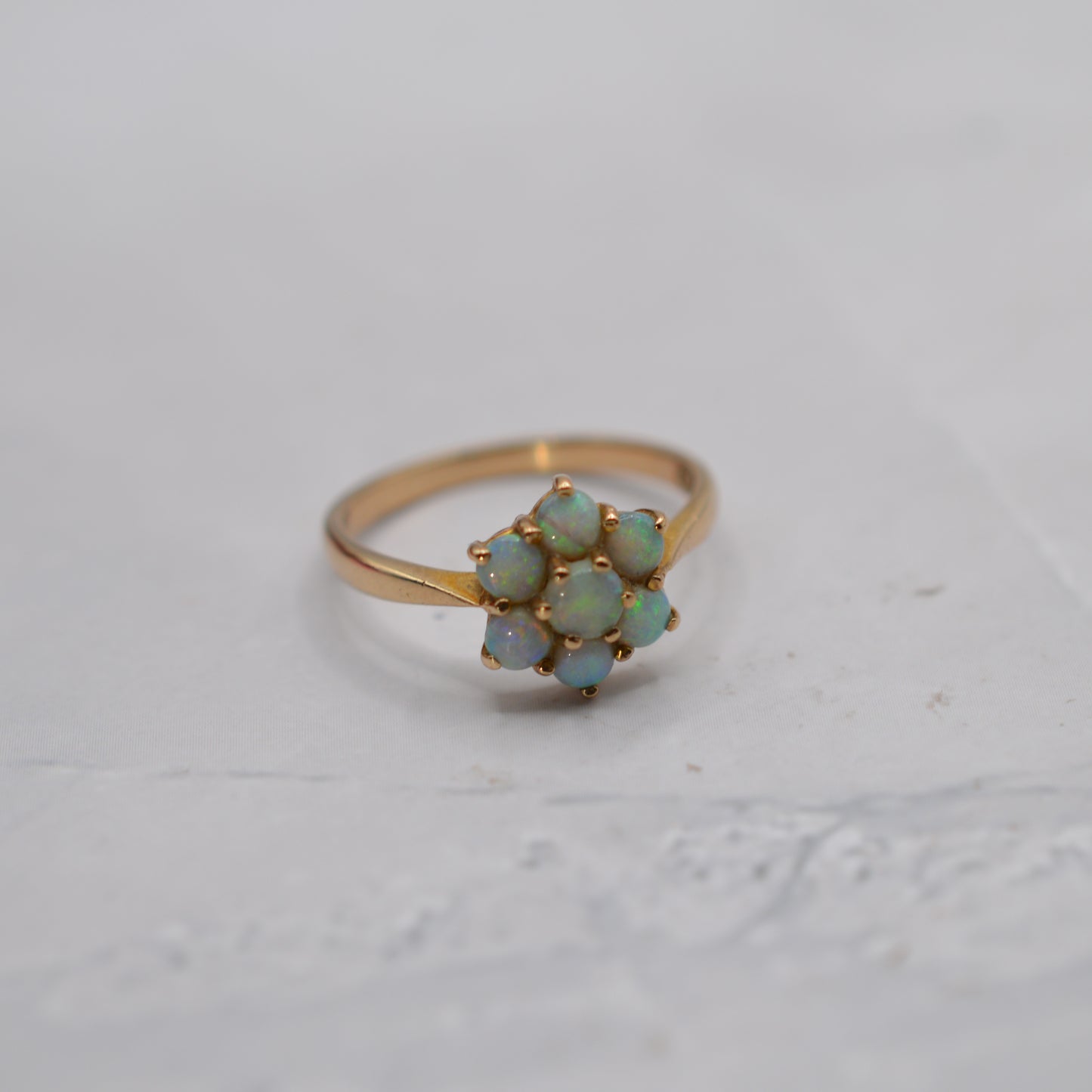 1970s Vintage 9ct Gold Opal Floral Cluster Ring