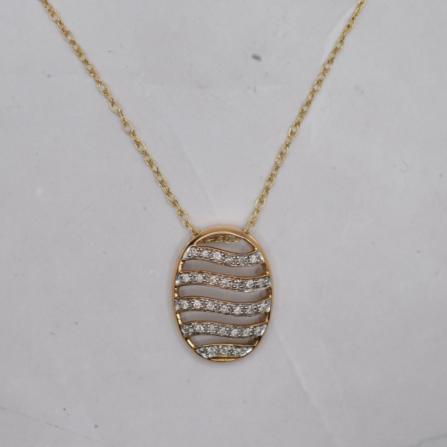 9ct Gold Diamond Wave Pendant Necklace (17”)