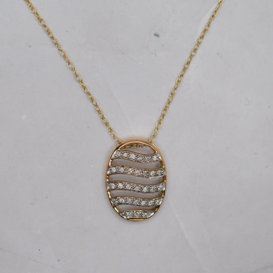 9ct Gold Diamond Wave Pendant Necklace (17”)